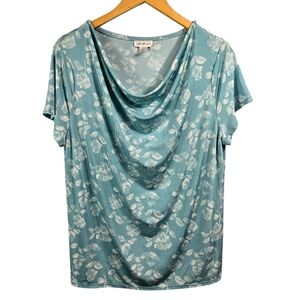 Jaclyn Smith Blue Floral Cowl Neck Blouse Size Xl